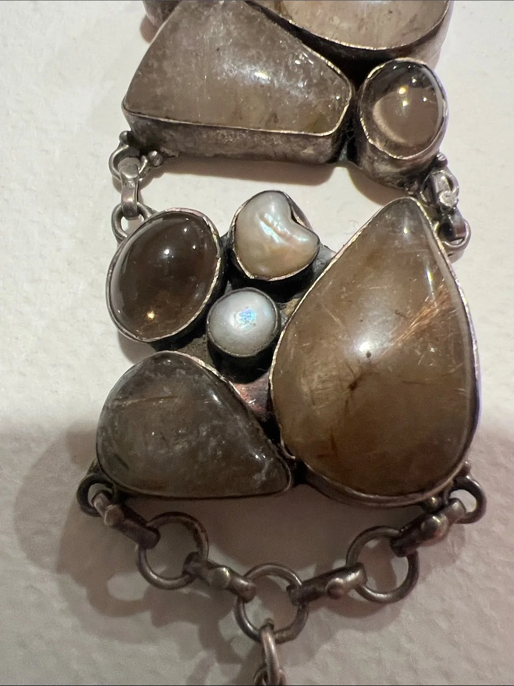 Handcrafted Gray Pearl & Smoky Quartz Statement Bracelet